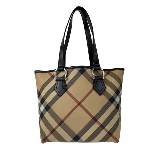 BURBERRY バーバリー ノバチェック ベージュ ブラウン シルバー金具 PVC トートバッグ 肩掛け  レディース