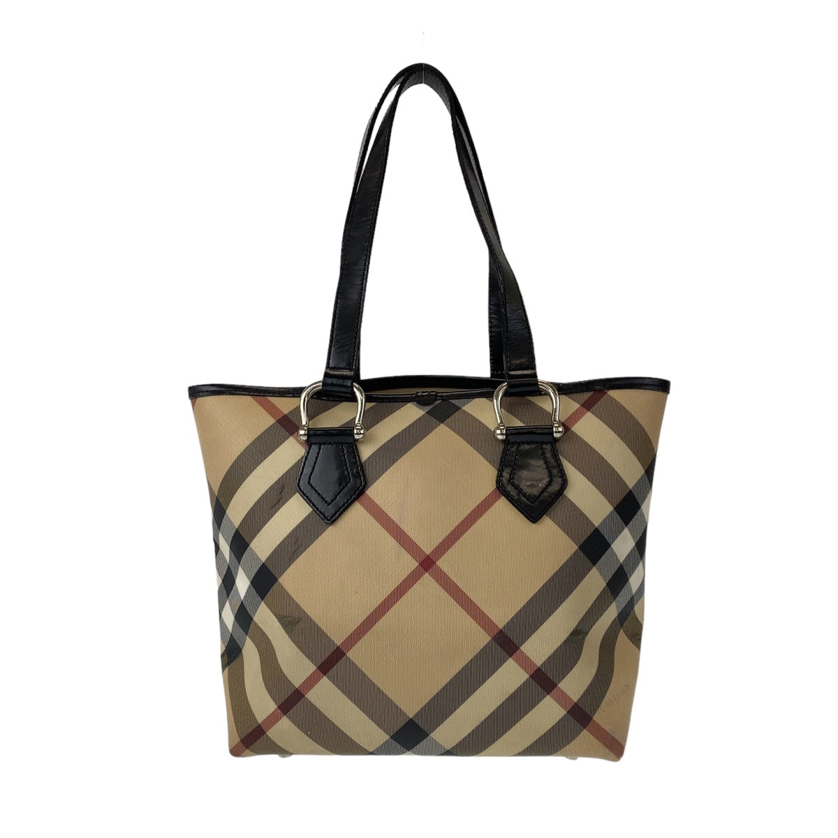 BURBERRY バーバリー ノバチェック ベージュ ブラウン シルバー金具 PVC トートバッグ 肩掛け  レディース