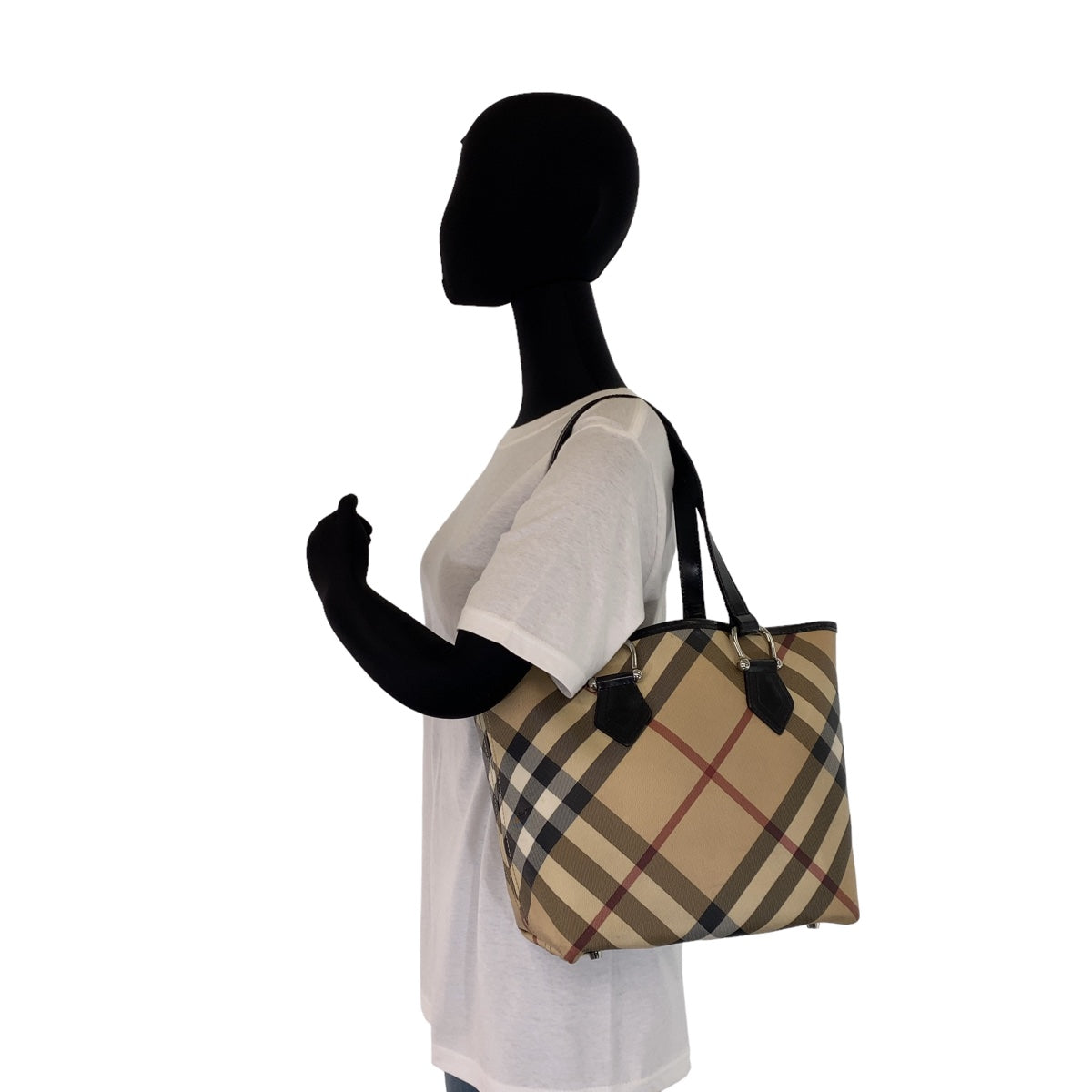 BURBERRY バーバリー ノバチェック ベージュ ブラウン シルバー金具 PVC トートバッグ 肩掛け  レディース