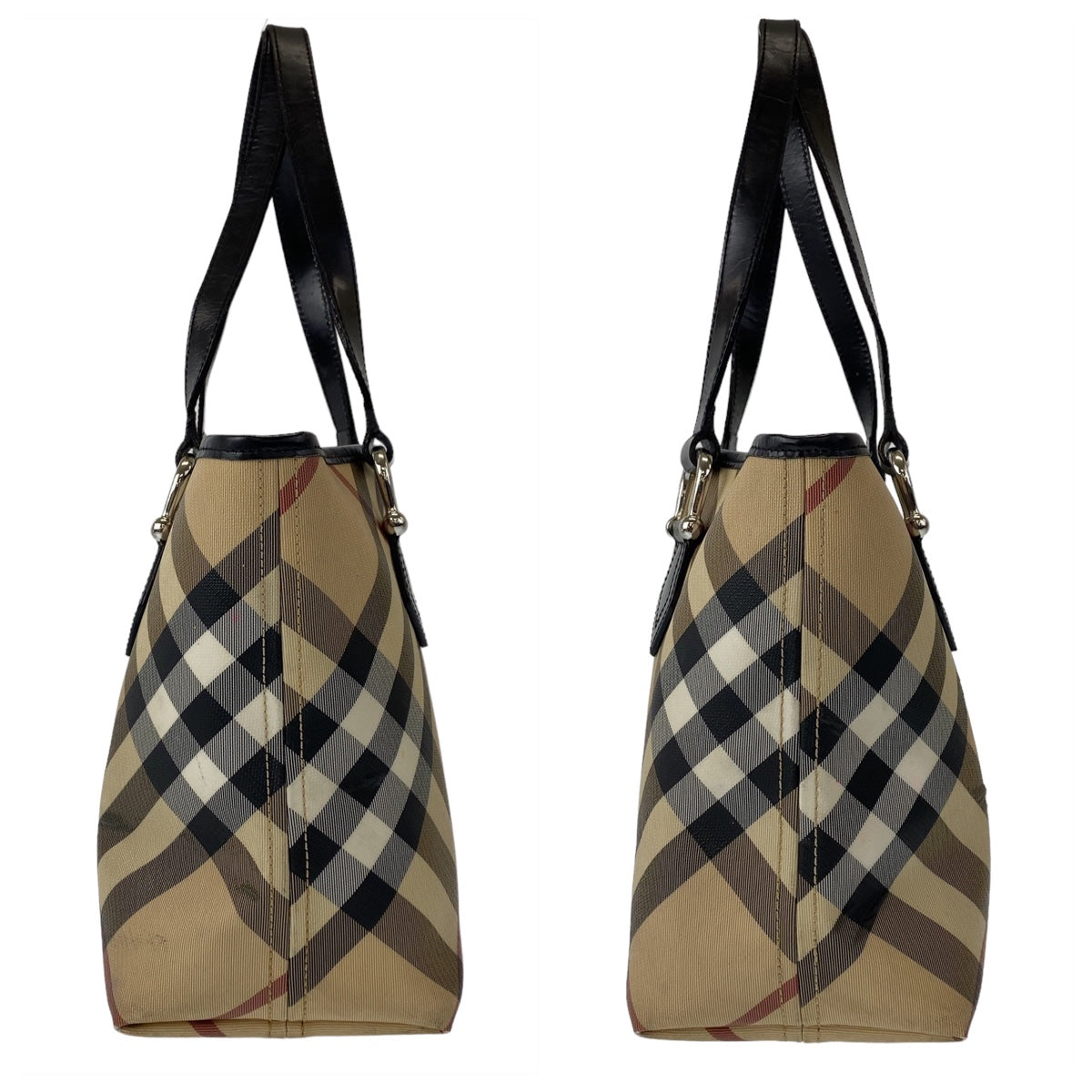 BURBERRY バーバリー ノバチェック ベージュ ブラウン シルバー金具 PVC トートバッグ 肩掛け  レディース
