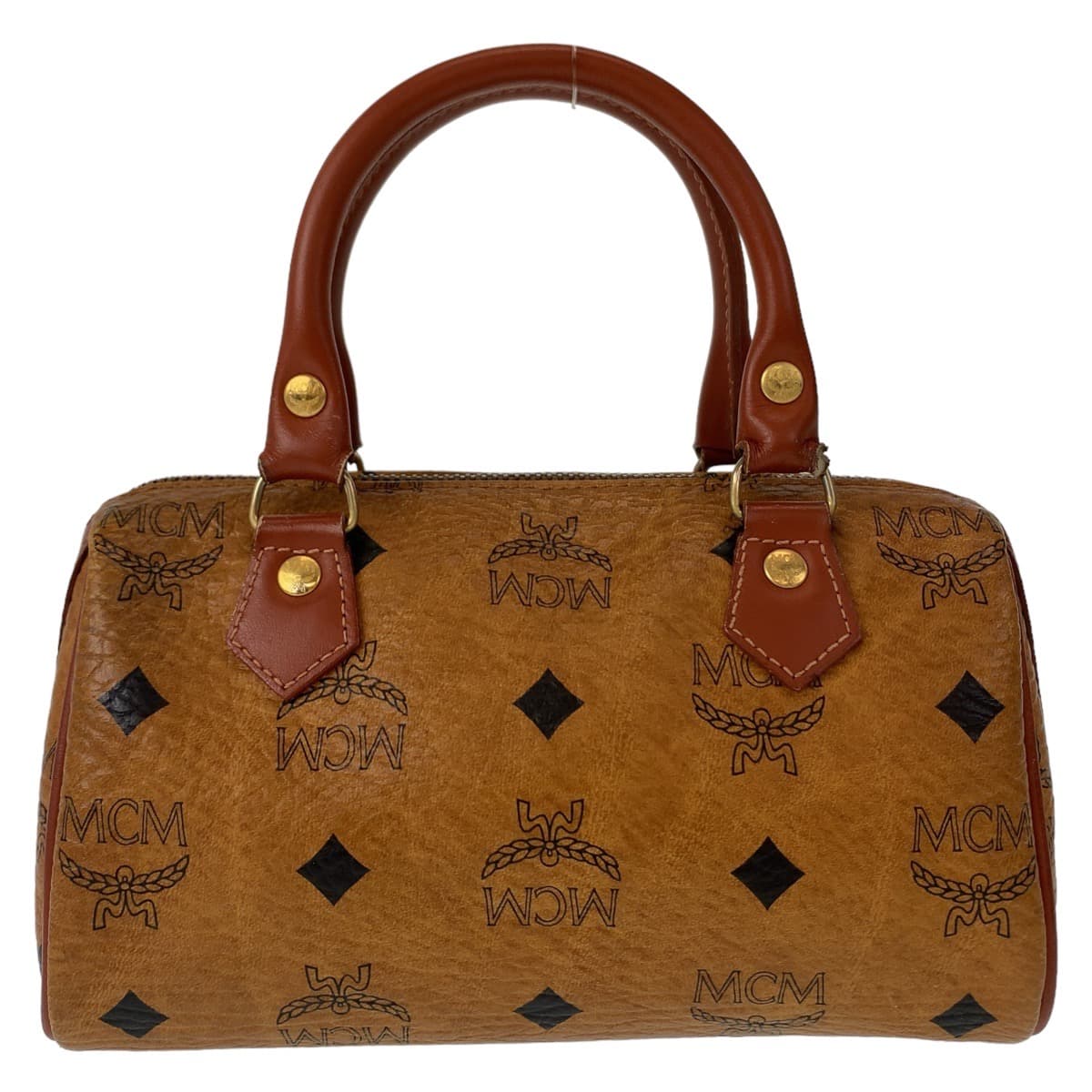 10827
MCM エム シー エム ヴィンテージ ヴィセトス モノグラム ブラウン コニャック ゴールド金具 PVC ミニボストンバッグ 斜め掛け ショルダーバッグ  レディース