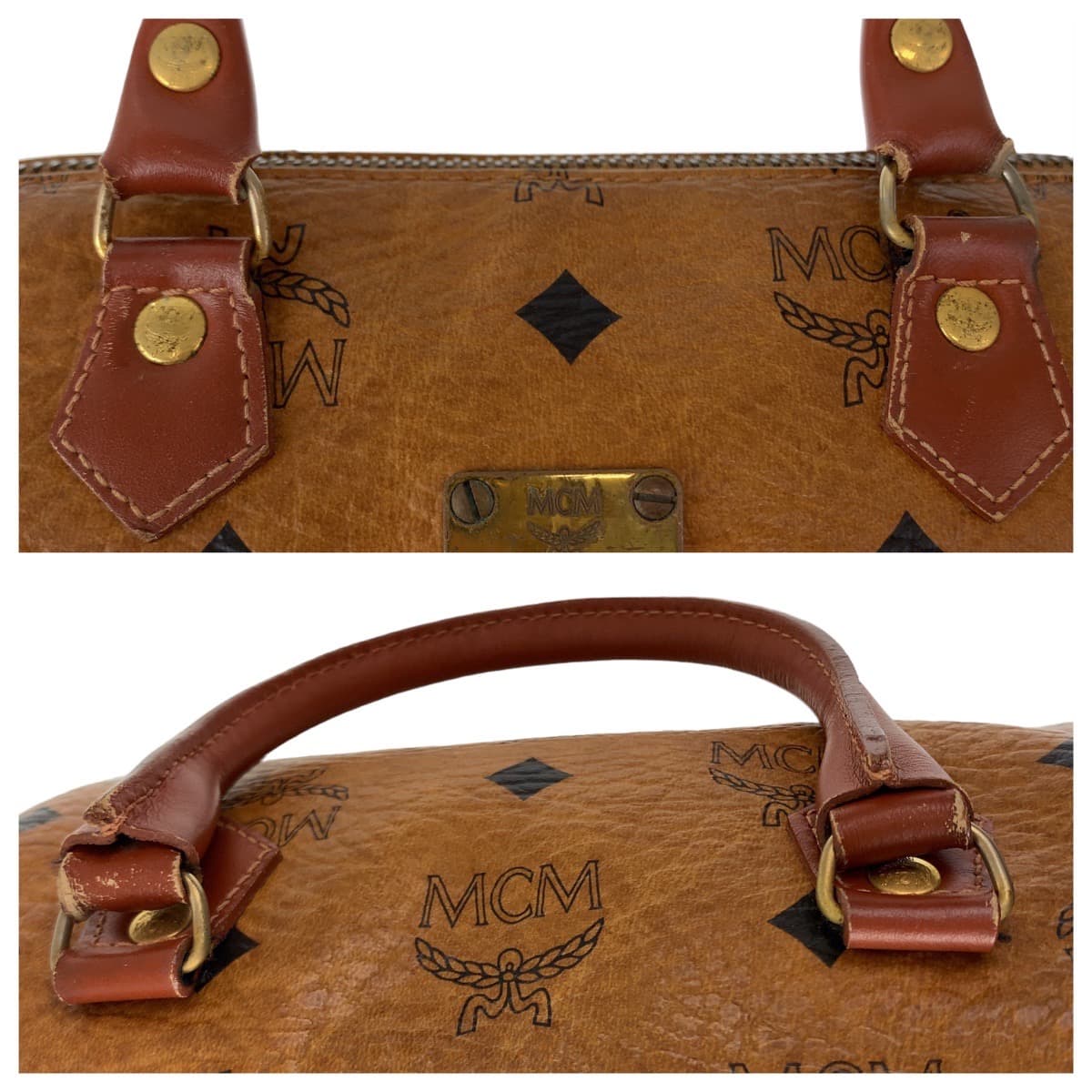 10827
MCM エム シー エム ヴィンテージ ヴィセトス モノグラム ブラウン コニャック ゴールド金具 PVC ミニボストンバッグ 斜め掛け ショルダーバッグ  レディース