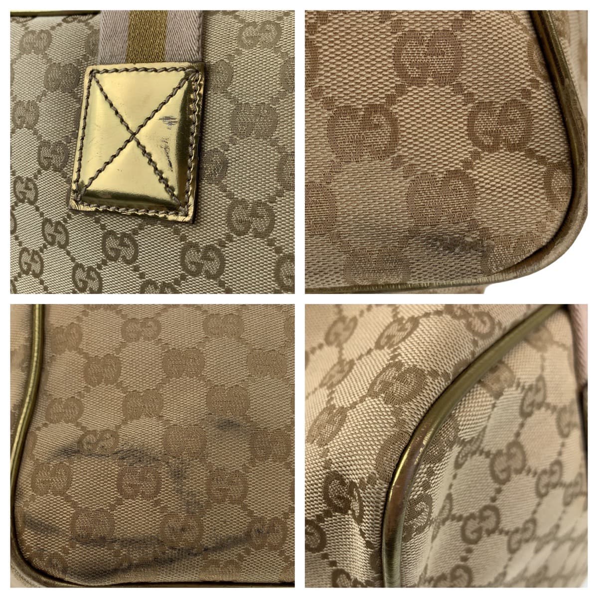 10833
GUCCI グッチ GG柄 ベージュ ゴールド 金 ゴールド金具 GGキャンバス 153240 ボストンバッグ ハンドバッグ 男女兼用  レディース ABP30