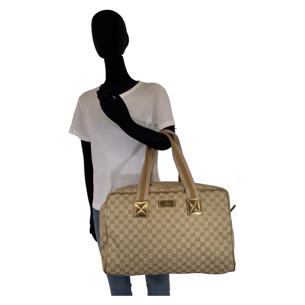 10833
GUCCI グッチ GG柄 ベージュ ゴールド 金 ゴールド金具 GGキャンバス 153240 ボストンバッグ ハンドバッグ 男女兼用  レディース ABP30