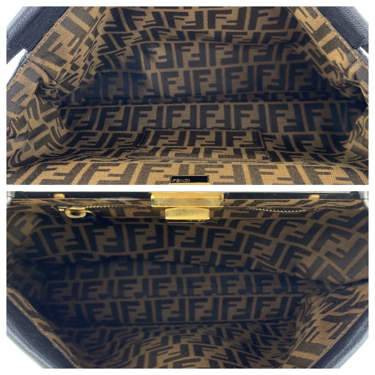 FENDI フェンディ ピーカブーラージ 男女兼用 ブラック 黒 ゴールド金具 レザー 8BN210 ハンドバッグ ビジネスバッグ A4対応  レディース