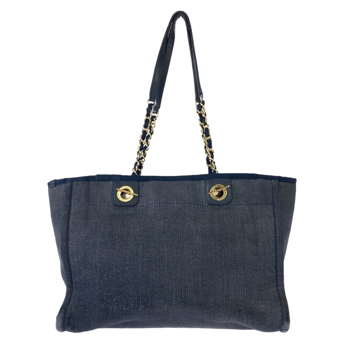 CHANEL シャネル ドーヴィルMM ココマーク ネイビー ゴールド金具 デニム ショルダーバッグ トートバッグ  レディース