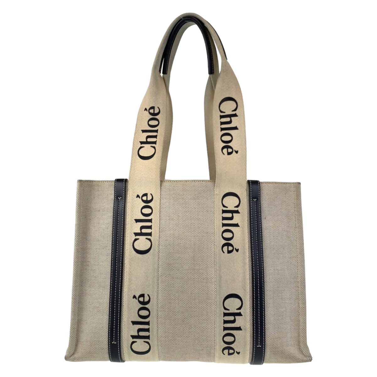 Chloe クロエ ウッディ ミディアム ホワイト 白 キャンバス ショルダーバッグ トートバッグ  レディース