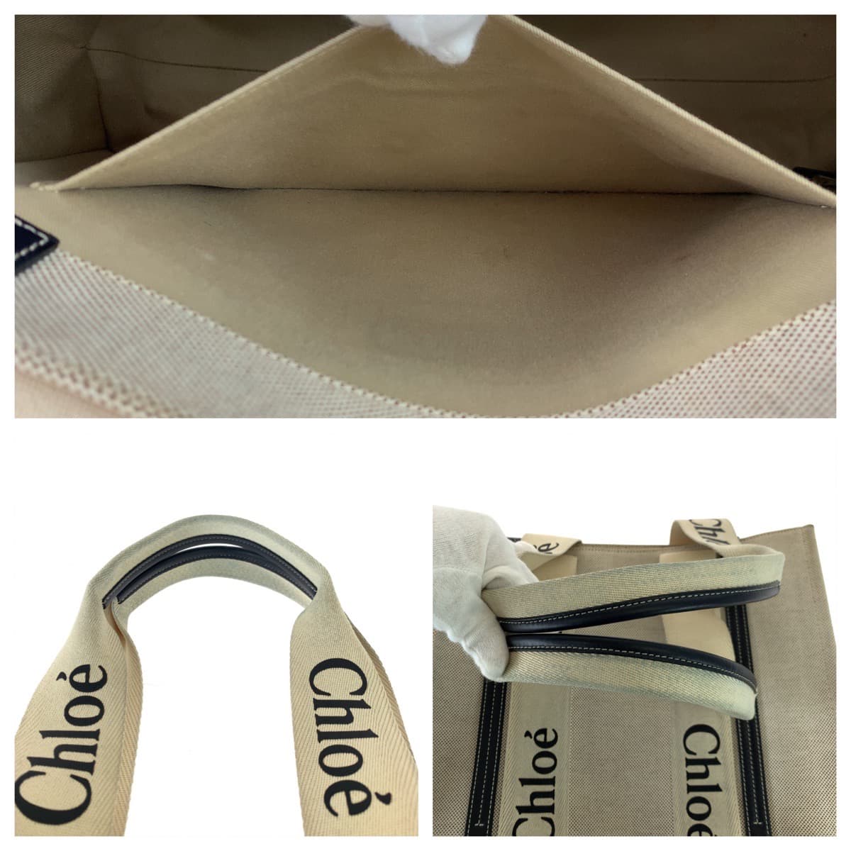 Chloe クロエ ウッディ ミディアム ホワイト 白 キャンバス ショルダーバッグ トートバッグ  レディース