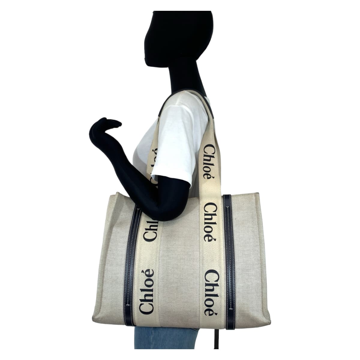 Chloe クロエ ウッディ ミディアム ホワイト 白 キャンバス ショルダーバッグ トートバッグ  レディース