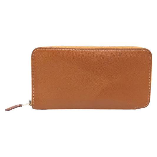 HERMES エルメス アザップ ロングシルクイン ブラウン キャメル ゴールド シルバー金具 ヴォーエプソン / シルク 長財布 ロングウォレット ラウンドファスナー  X刻印  レディース