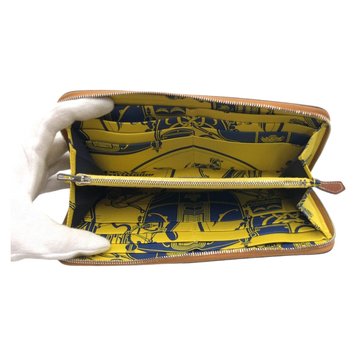 HERMES エルメス アザップ ロングシルクイン ブラウン キャメル ゴールド シルバー金具 ヴォーエプソン / シルク 長財布 ロングウォレット ラウンドファスナー  X刻印  レディース