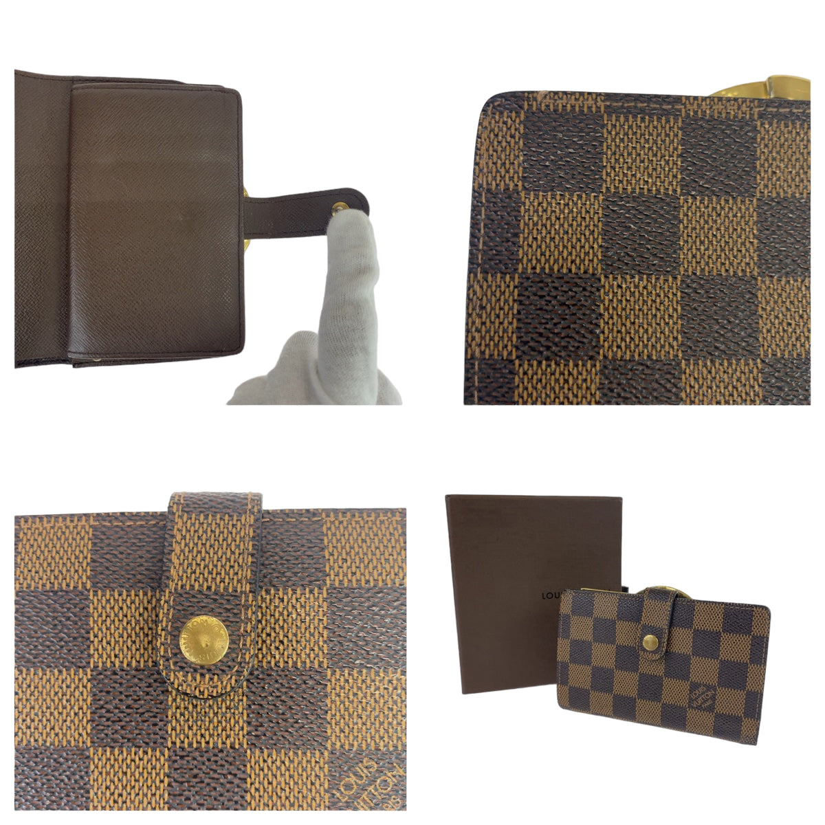 LOUIS VUITTON Damier Portemonnay Bi-fold Wallet, Brown, Gold Hardware, PVC, N61664, Women's, Bi-fold Wallet, Clasp Purse