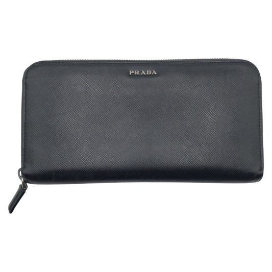 12841
PRADA プラダ サフィアーノ ブラック 黒 シルバー金具 レザー 2ML317 長財布 ロングウォレット  メンズ
