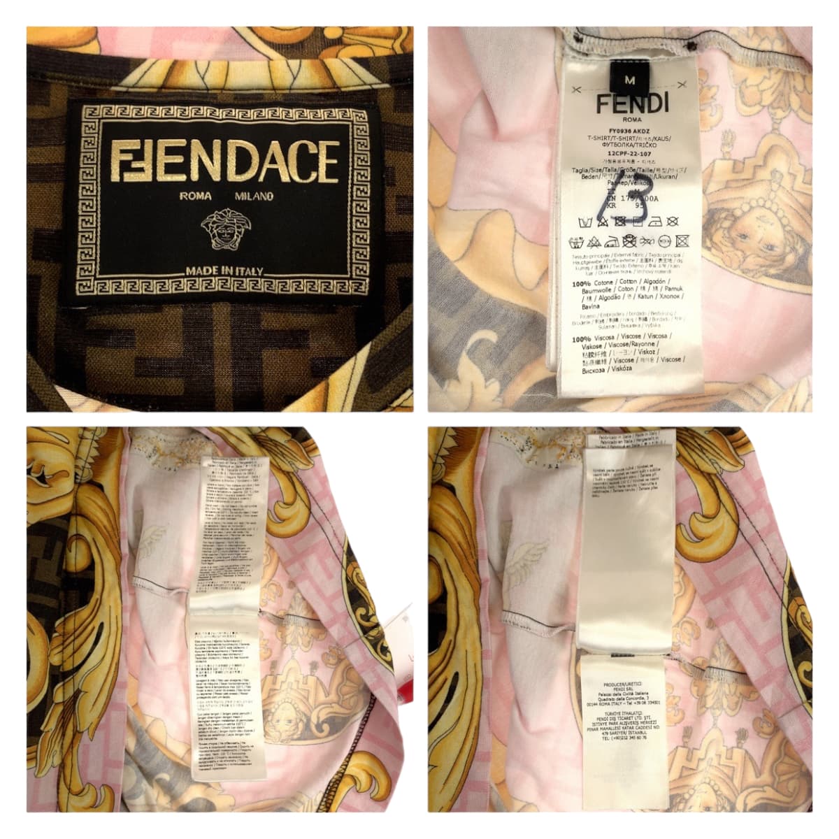 FENDI フェンディ 総柄 FENDI×VERSACE サイズM マルチカラー コットン 半袖Tシャツ クルーネック  メンズ
