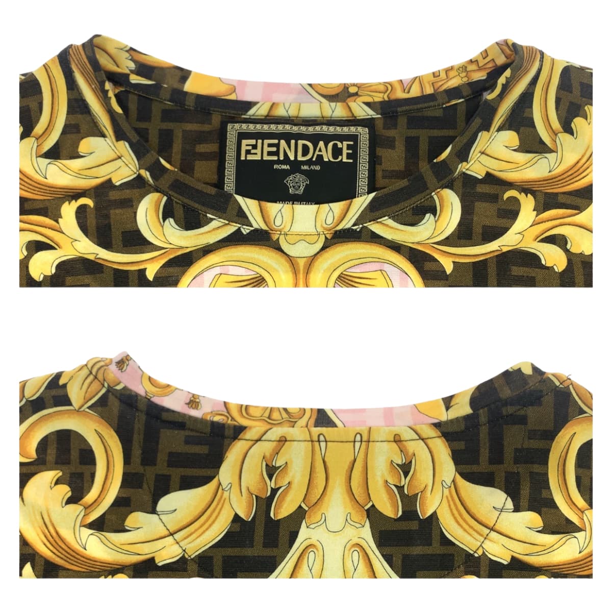 FENDI フェンディ 総柄 FENDI×VERSACE サイズM マルチカラー コットン 半袖Tシャツ クルーネック  メンズ