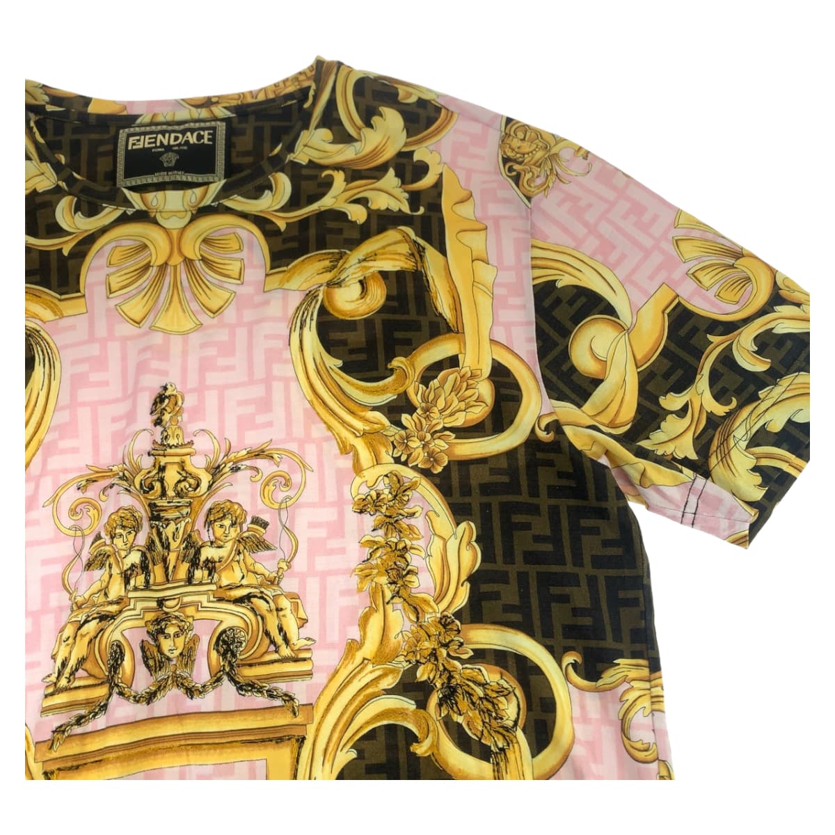 FENDI フェンディ 総柄 FENDI×VERSACE サイズM マルチカラー コットン 半袖Tシャツ クルーネック  メンズ