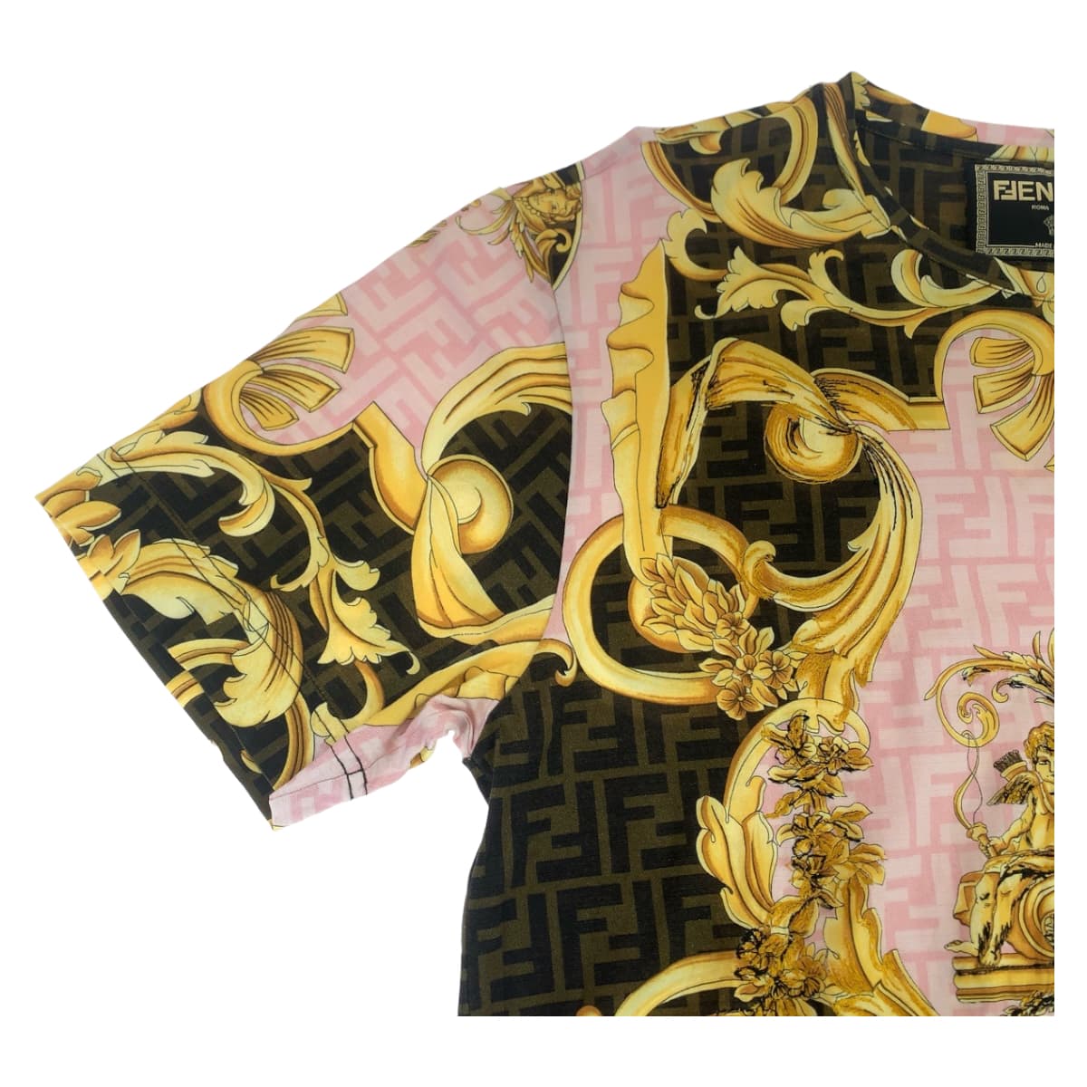 FENDI フェンディ 総柄 FENDI×VERSACE サイズM マルチカラー コットン 半袖Tシャツ クルーネック  メンズ