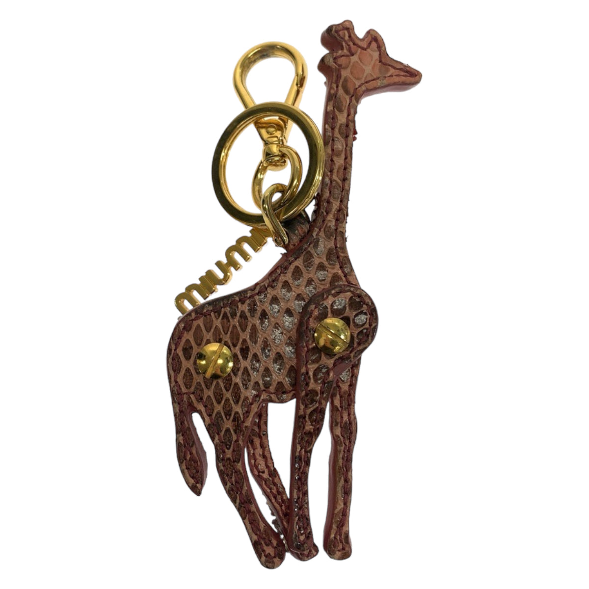 Miu Miu Giraffe Charm Pink Gold Hardware Leather / Rhinestone Key Holder Key Ring Bag Charm for Women