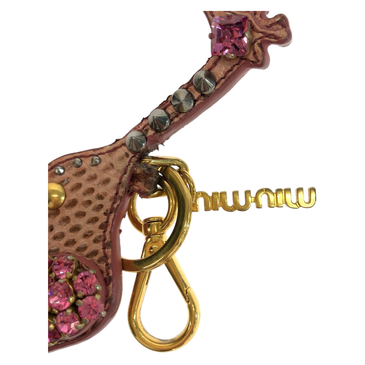 Miu Miu Giraffe Charm Pink Gold Hardware Leather / Rhinestone Key Holder Key Ring Bag Charm for Women