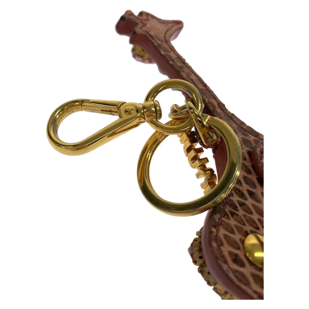 Miu Miu Giraffe Charm Pink Gold Hardware Leather / Rhinestone Key Holder Key Ring Bag Charm for Women