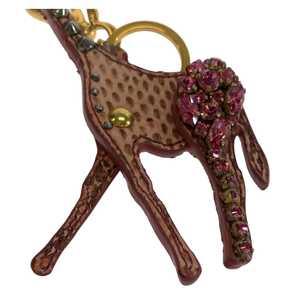 Miu Miu Giraffe Charm Pink Gold Hardware Leather / Rhinestone Key Holder Key Ring Bag Charm for Women