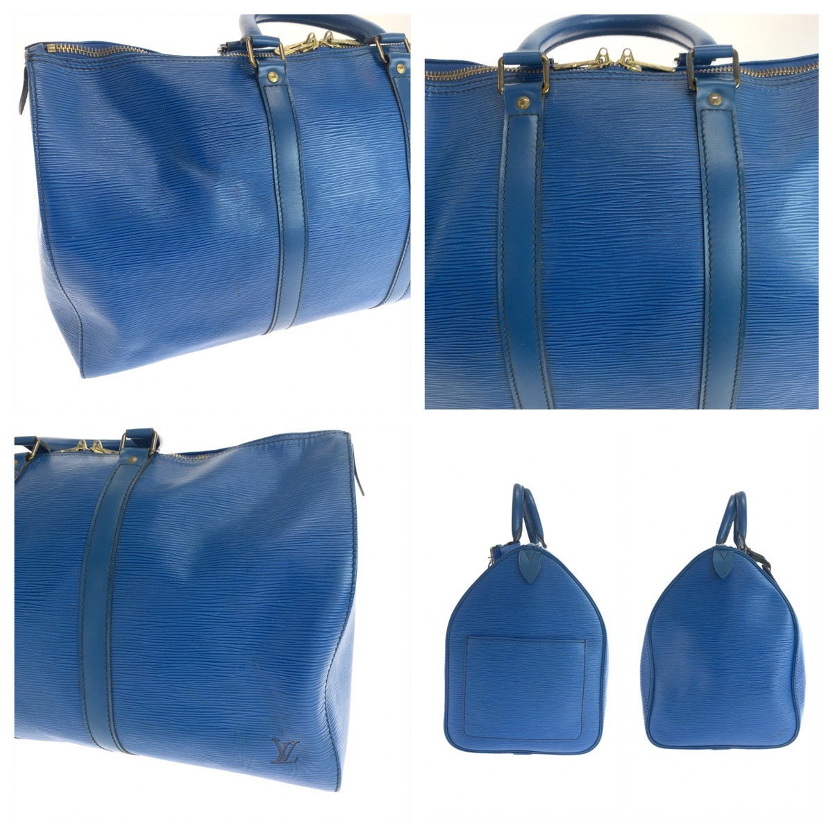 LOUIS VUITTON ルイヴィトン エピ キーポル45 トレドブルー 青 ゴールド金具 エピレザー M42975 ボストンバッグ 旅行バッグ  メンズ