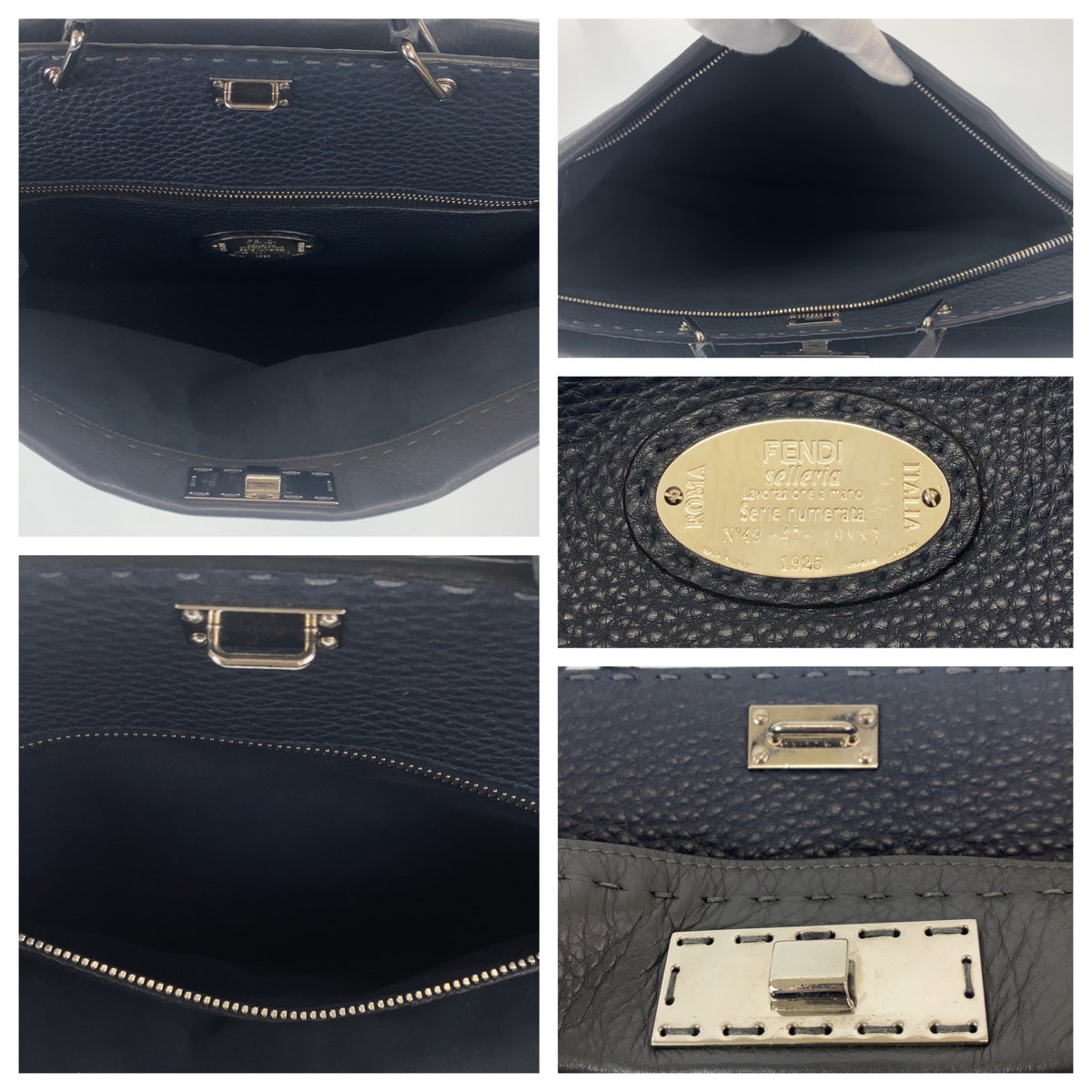 10860
FENDI フェンディ セレリア ピーカブー グレー シルバー金具 レザー ビジネスバッグ A4対応 ショルダーバッグ  メンズ