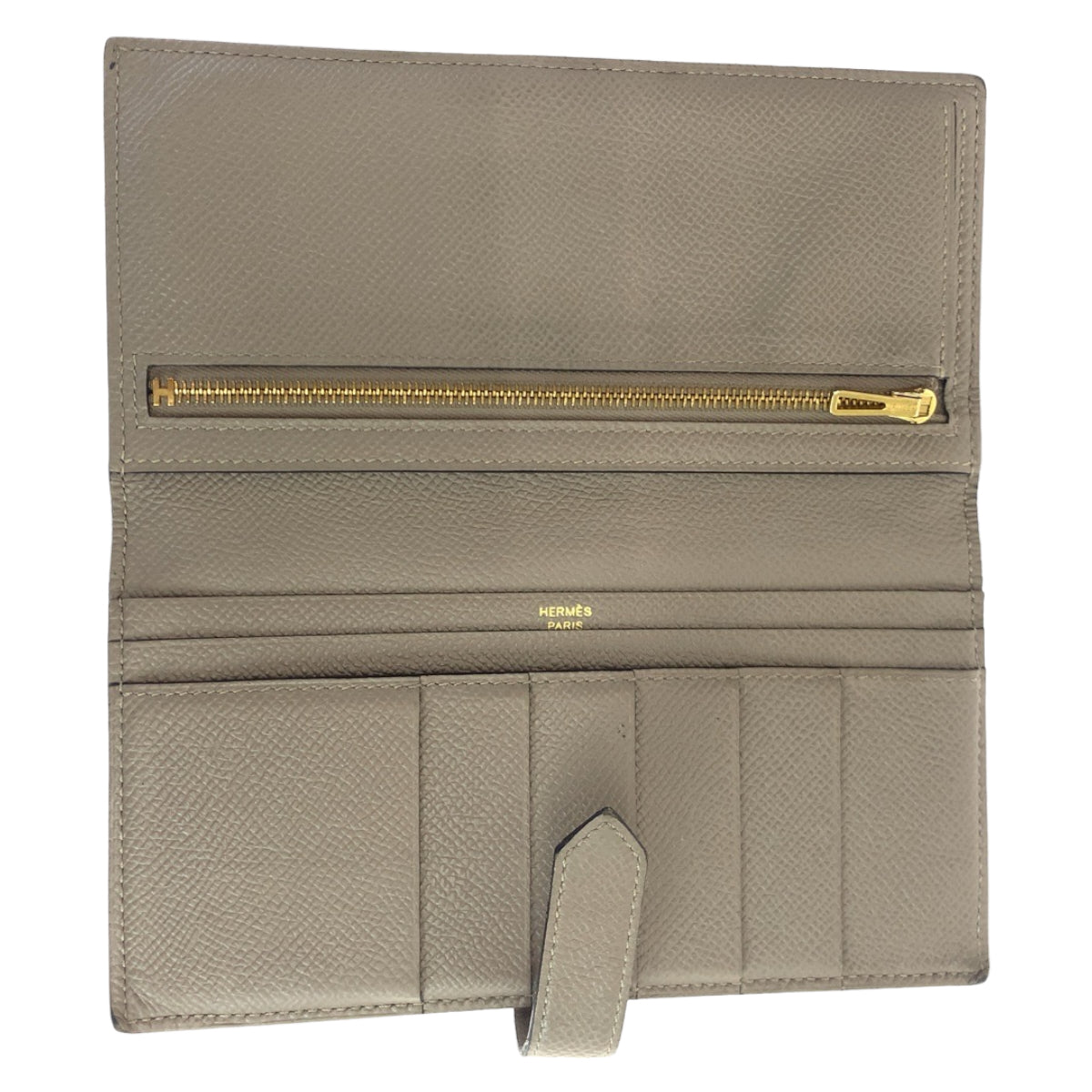 HERMES エルメス べアン グリアスファルト ベージュ ゴールド金具 レザー 二つ折り財布 ロングウォレット 男女兼用 c刻印  レディース