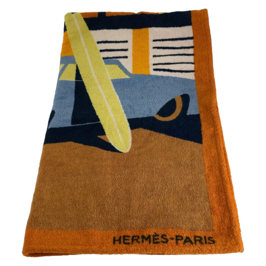 10866
 HERMES Hermes Apres La Vague Beach Towel Orange Multicolor Cotton Beach Towel Women's