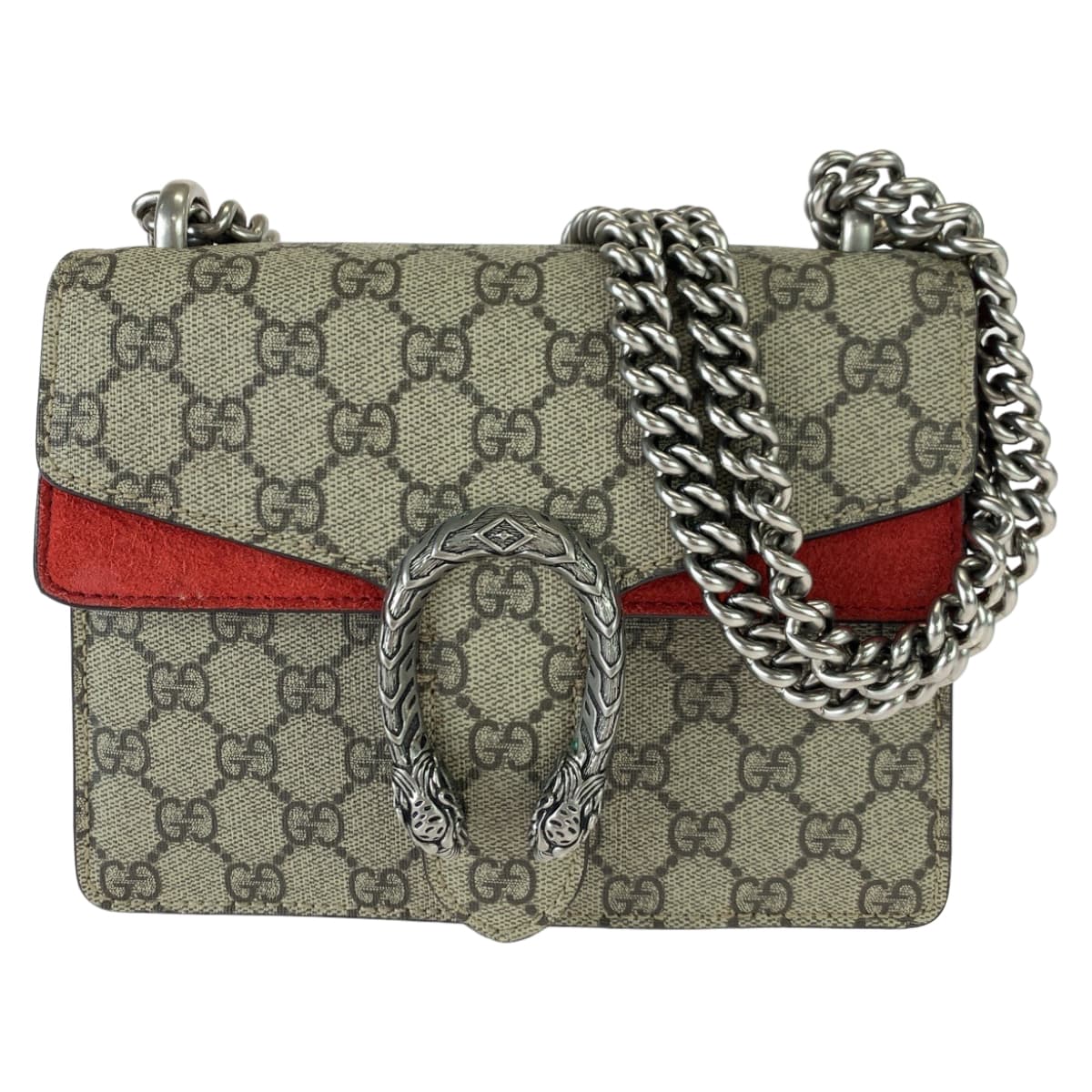10867
GUCCI グッチ ディオニュソス ベージュ レッド 赤 シルバー金具 GGスプリームキャンバス チェーンショルダーバッグ ポシェット  レディース