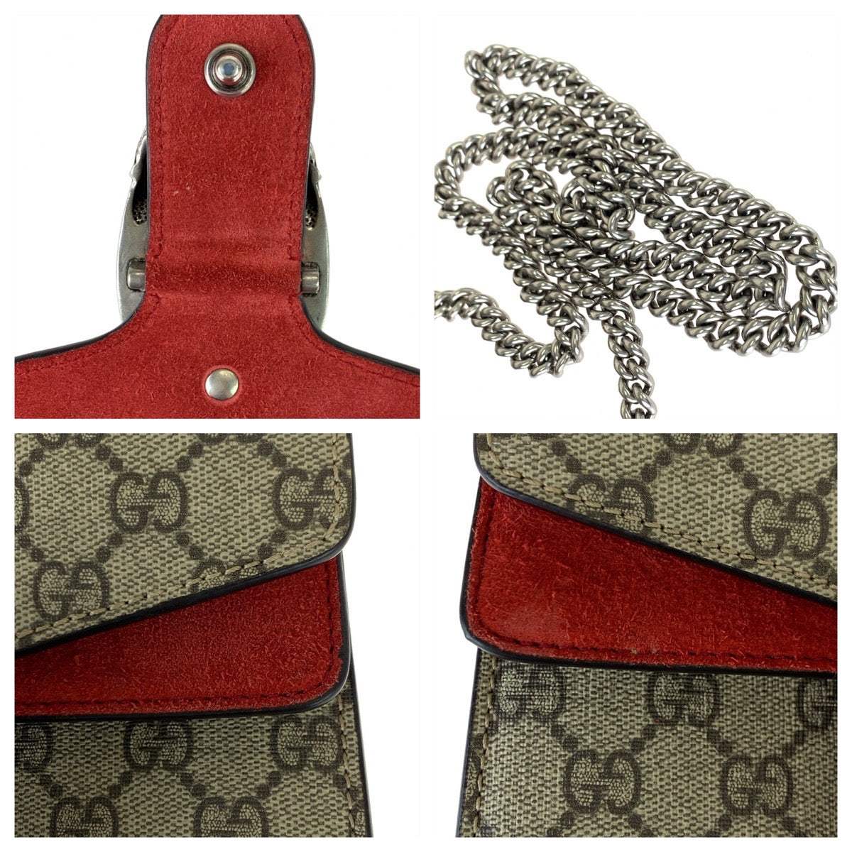 10867
GUCCI グッチ ディオニュソス ベージュ レッド 赤 シルバー金具 GGスプリームキャンバス チェーンショルダーバッグ ポシェット  レディース