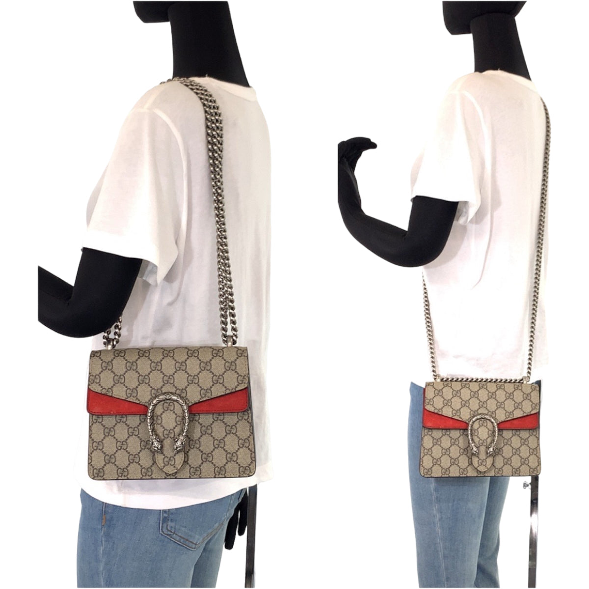10867
GUCCI グッチ ディオニュソス ベージュ レッド 赤 シルバー金具 GGスプリームキャンバス チェーンショルダーバッグ ポシェット  レディース