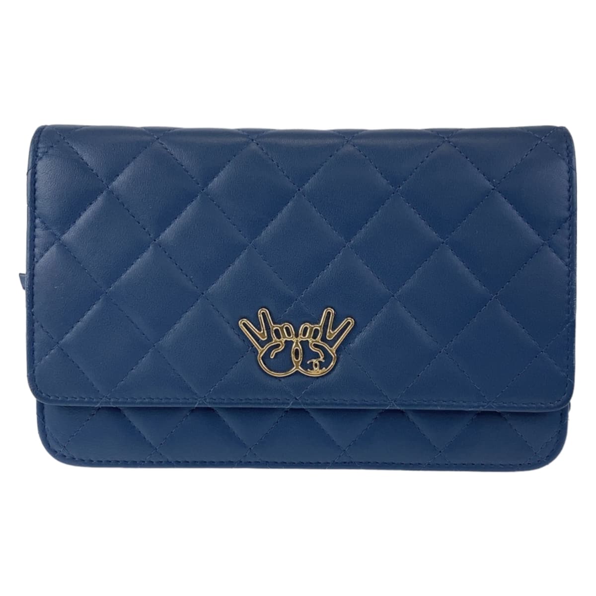 12502
CHANEL シャネル マトラッセ ダブルピース ココマーク ネイビー ゴールド金具 ラムスキン チェーンウォレット ショルダーバッグ ポシェット レディース A275
