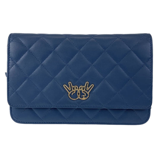 12502
CHANEL シャネル マトラッセ ダブルピース ココマーク ネイビー ゴールド金具 ラムスキン チェーンウォレット ショルダーバッグ ポシェット レディース A275