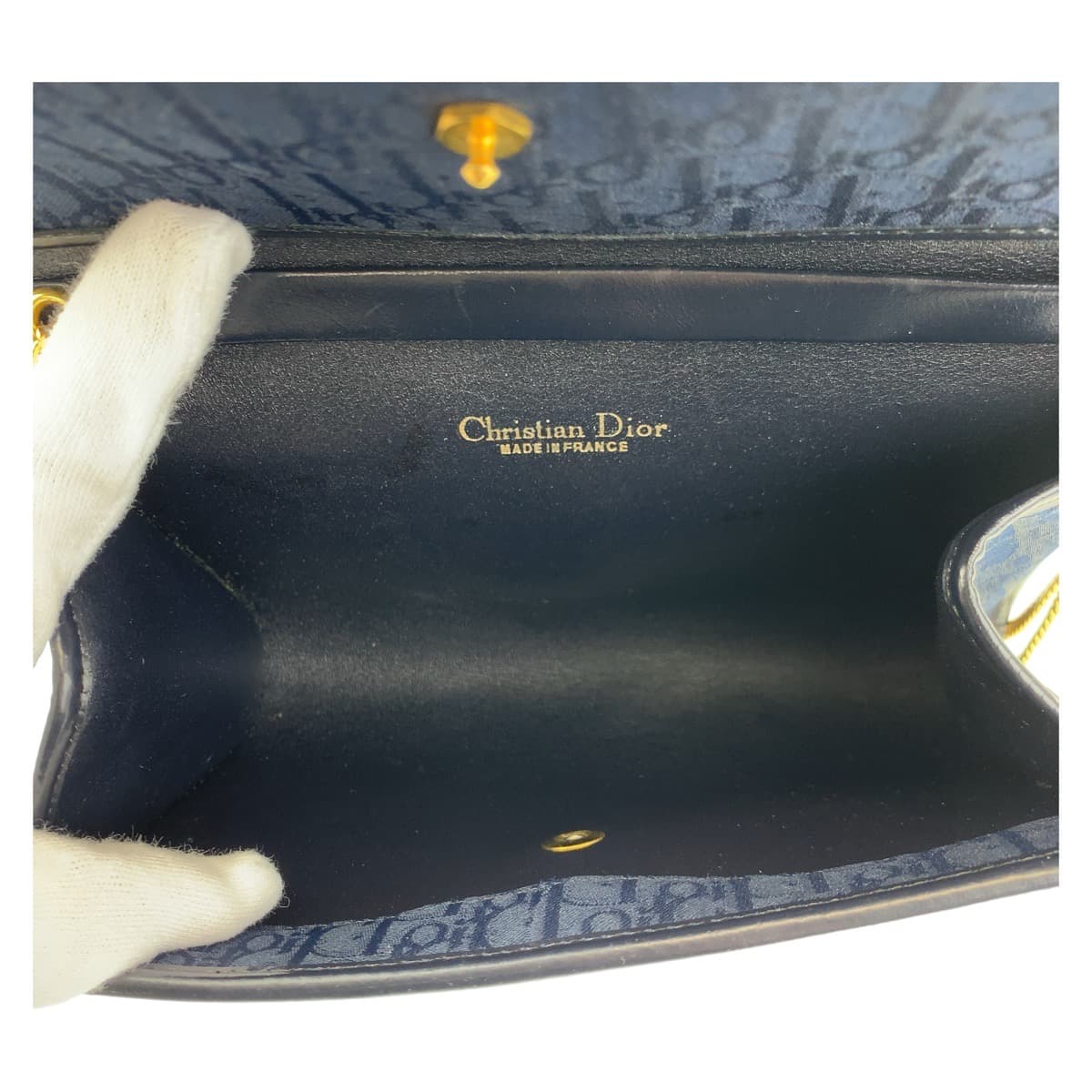 10869
Dior ディオール ヴィンテージ トロッター ネイビー ゴールド金具 キャンバス チェーン ショルダーバッグ ハンドバッグ 2way  レディース SA42