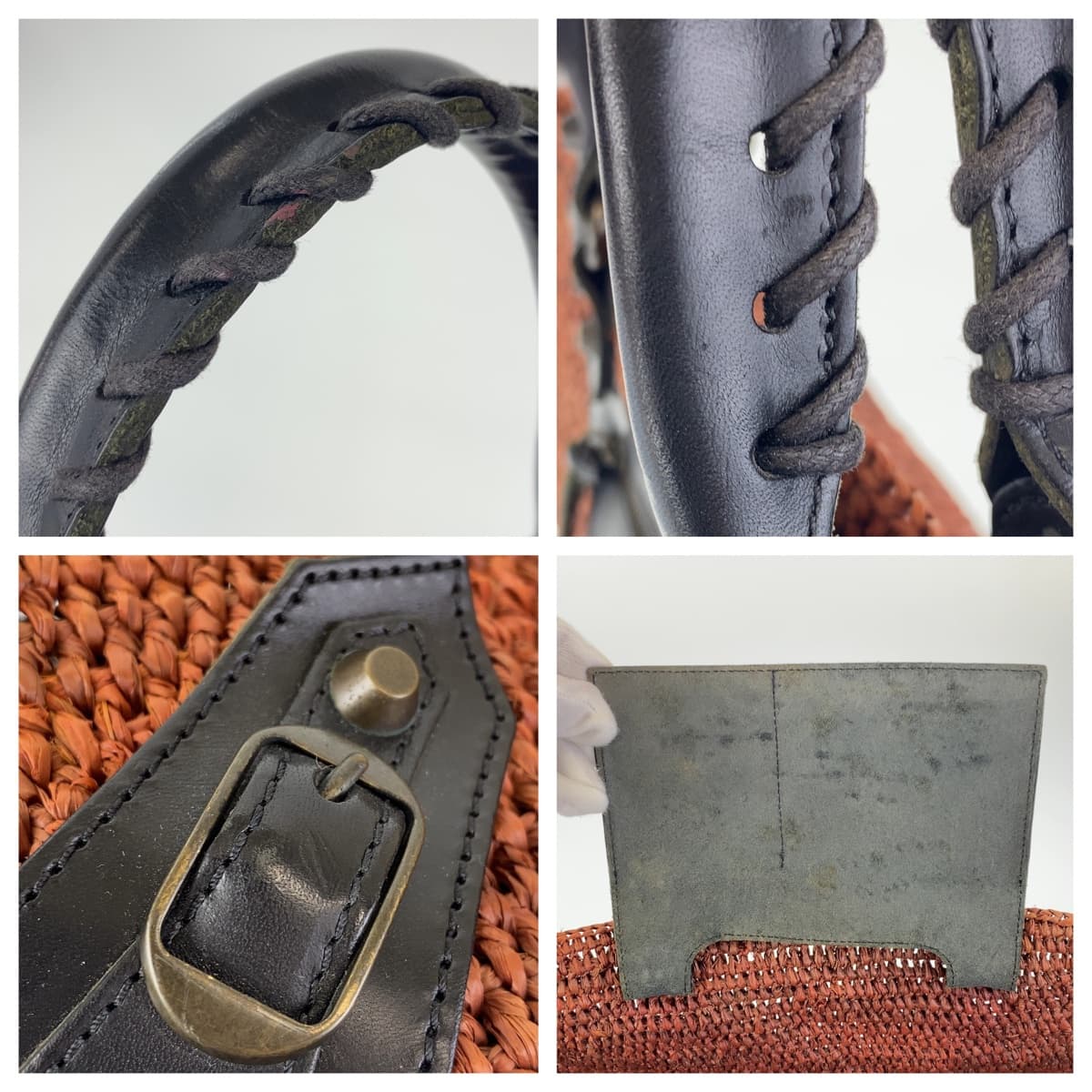 BALENCIAGA バレンシアガ ブラウン 茶 ブラック 黒 ラフィア / レザー トートバッグ カゴバッグ   レディース