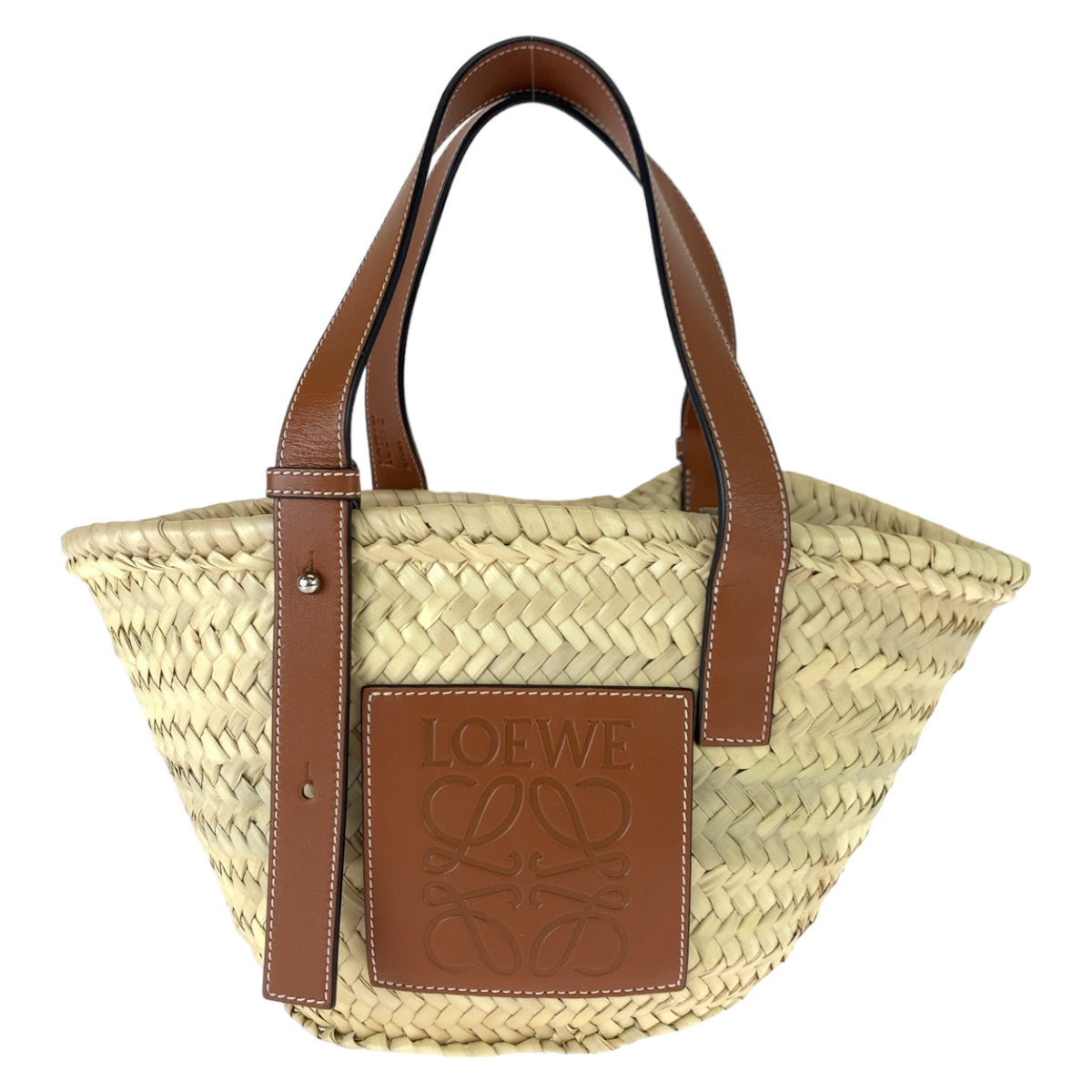 10872
 LOEWE Anagram Basket Bag Beige Brown Silver Hardware Raffia/Leather 327 02 S93 Tote Bag Handbag Basket Bag Women's