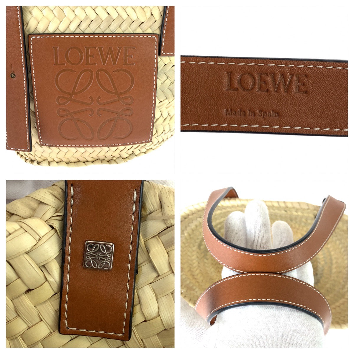 10872
LOEWE ロエベ アナグラム バスケットバッグ ベージュ ブラウン シルバー金具 ラフィア / レザー 327 02 S93 トートバッグ ハンドバッグ かごバッグ  レディース