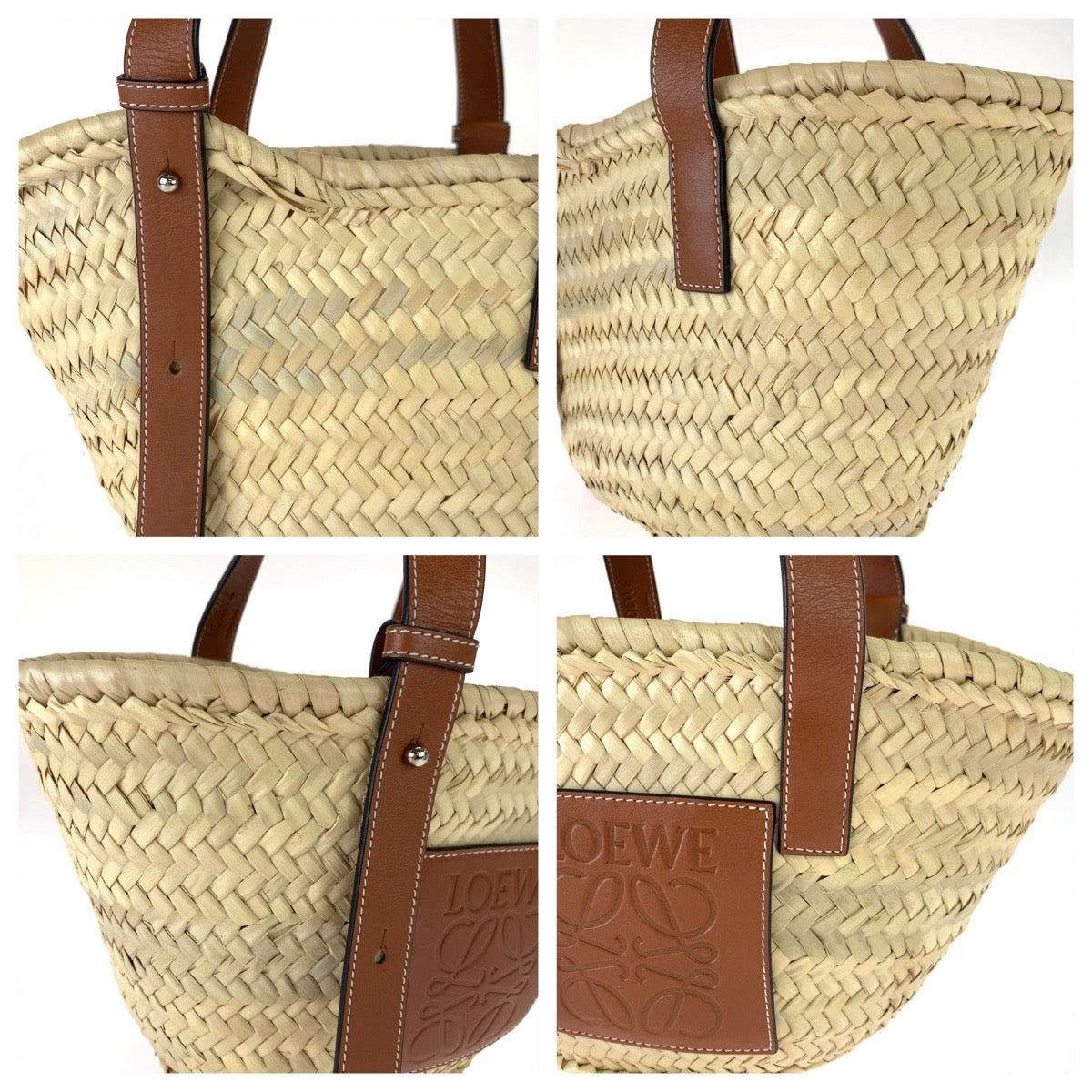 10872
 LOEWE Anagram Basket Bag Beige Brown Silver Hardware Raffia/Leather 327 02 S93 Tote Bag Handbag Basket Bag Women's