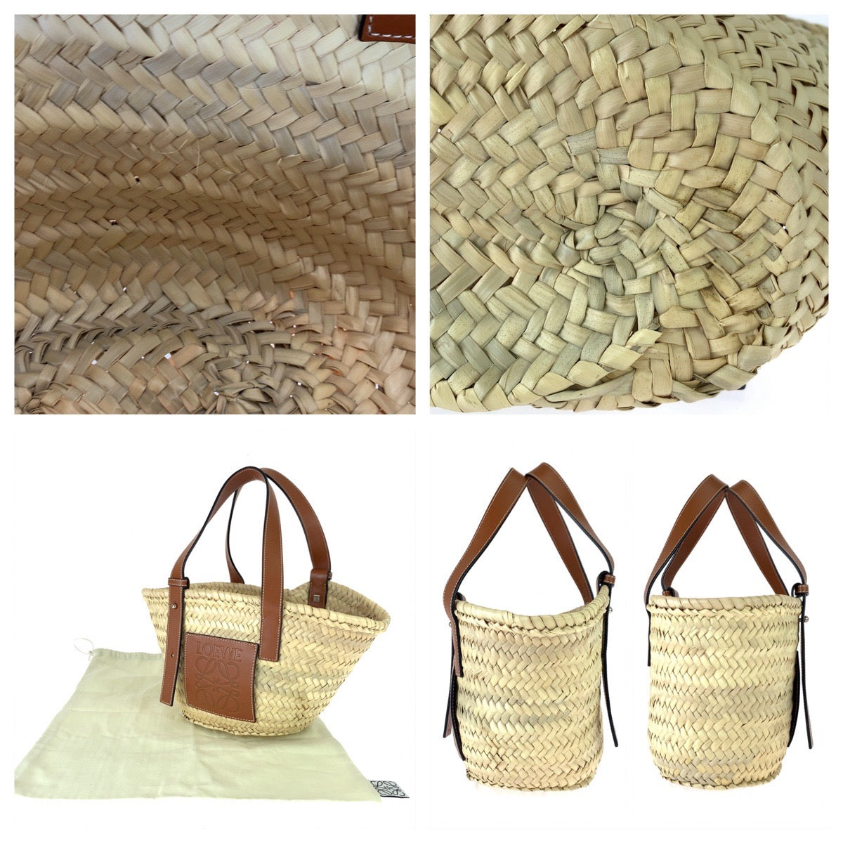 10872
 LOEWE Anagram Basket Bag Beige Brown Silver Hardware Raffia/Leather 327 02 S93 Tote Bag Handbag Basket Bag Women's