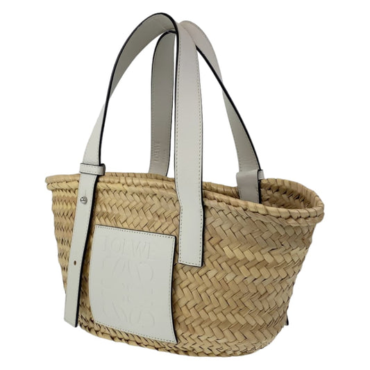 LOEWE ロエベ アナグラム バスケットバッグ ベージュ ホワイト ラフィア / レザー トートバッグ ハンドバッグ カゴバッグ  レディース