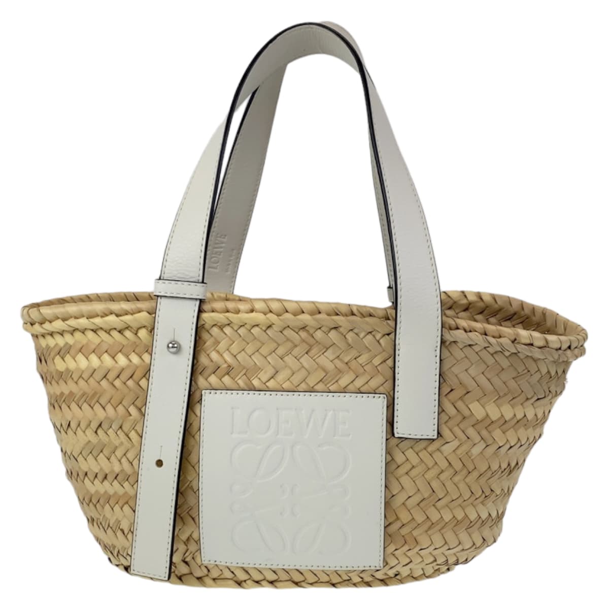 LOEWE ロエベ アナグラム バスケットバッグ ベージュ ホワイト ラフィア / レザー トートバッグ ハンドバッグ カゴバッグ  レディース