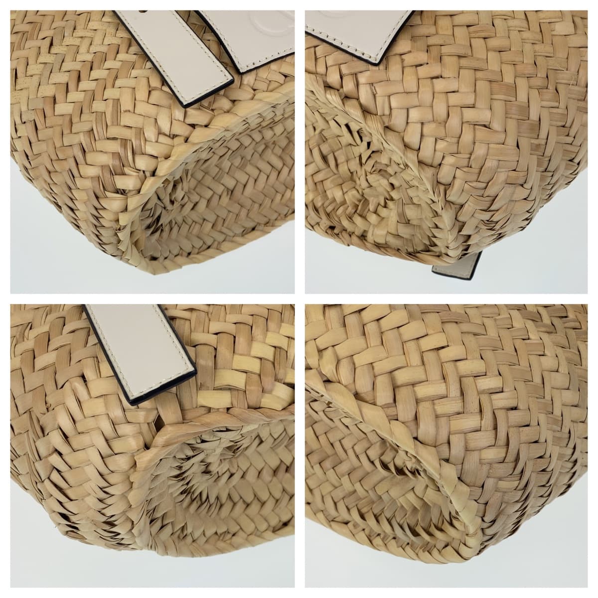 LOEWE ロエベ アナグラム バスケットバッグ ベージュ ホワイト ラフィア / レザー トートバッグ ハンドバッグ カゴバッグ  レディース