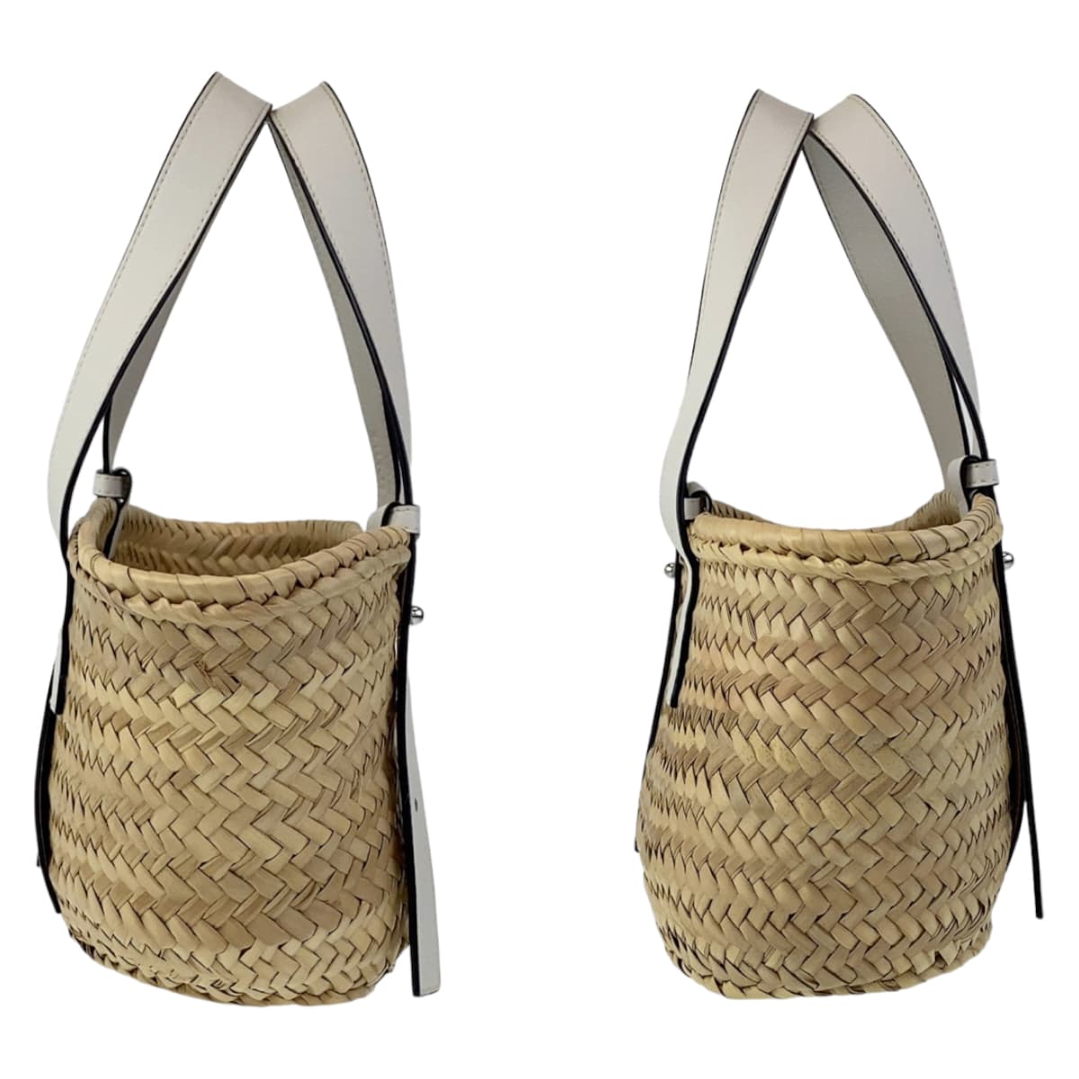 LOEWE ロエベ アナグラム バスケットバッグ ベージュ ホワイト ラフィア / レザー トートバッグ ハンドバッグ カゴバッグ  レディース