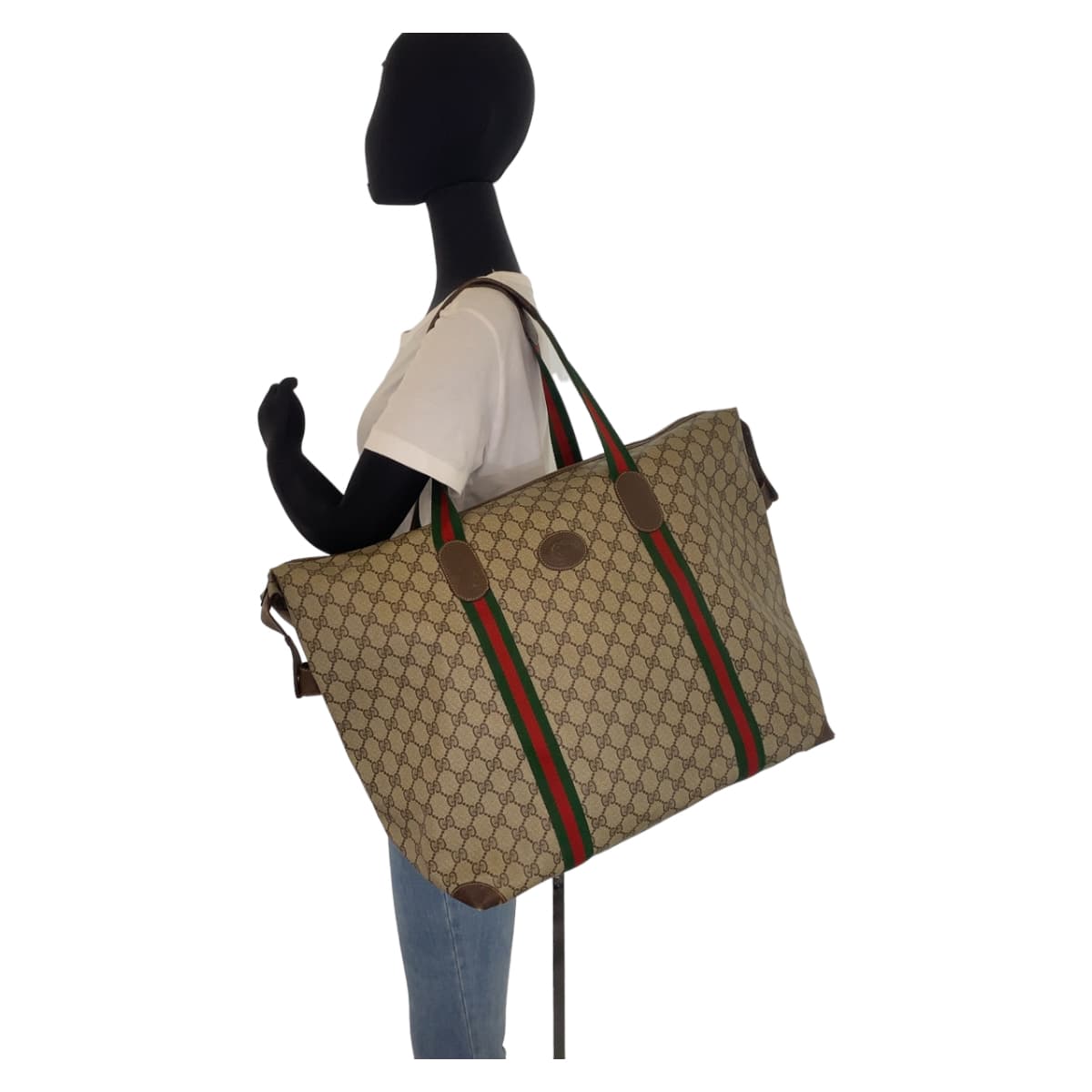 GUCCI グッチ ヴィンテージ オールドグッチ シェリーライン ベージュ ブラウン 茶色 GGスプリームキャンバス 156 19 012 トートバッグ ショルダーバッグ 男女兼用  メンズ