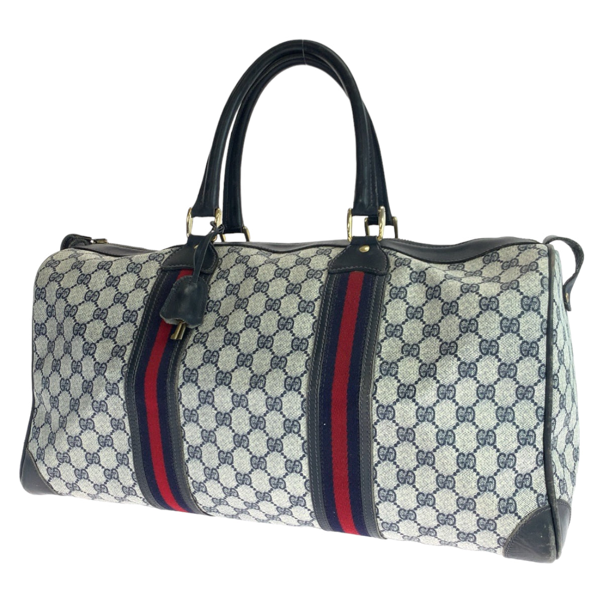 GUCCI グッチ ヴィンテージ オールドグッチ シェリーライン グレー ネイビー 紺 ゴールド金具 GGスプリームキャンバス ボストンバッグ 旅行バッグ  レディース