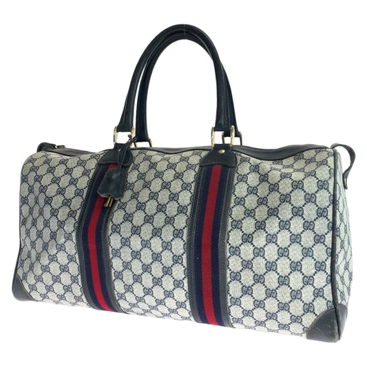 GUCCI グッチ ヴィンテージ オールドグッチ シェリーライン グレー ネイビー 紺 ゴールド金具 GGスプリームキャンバス ボストンバッグ 旅行バッグ  レディース
