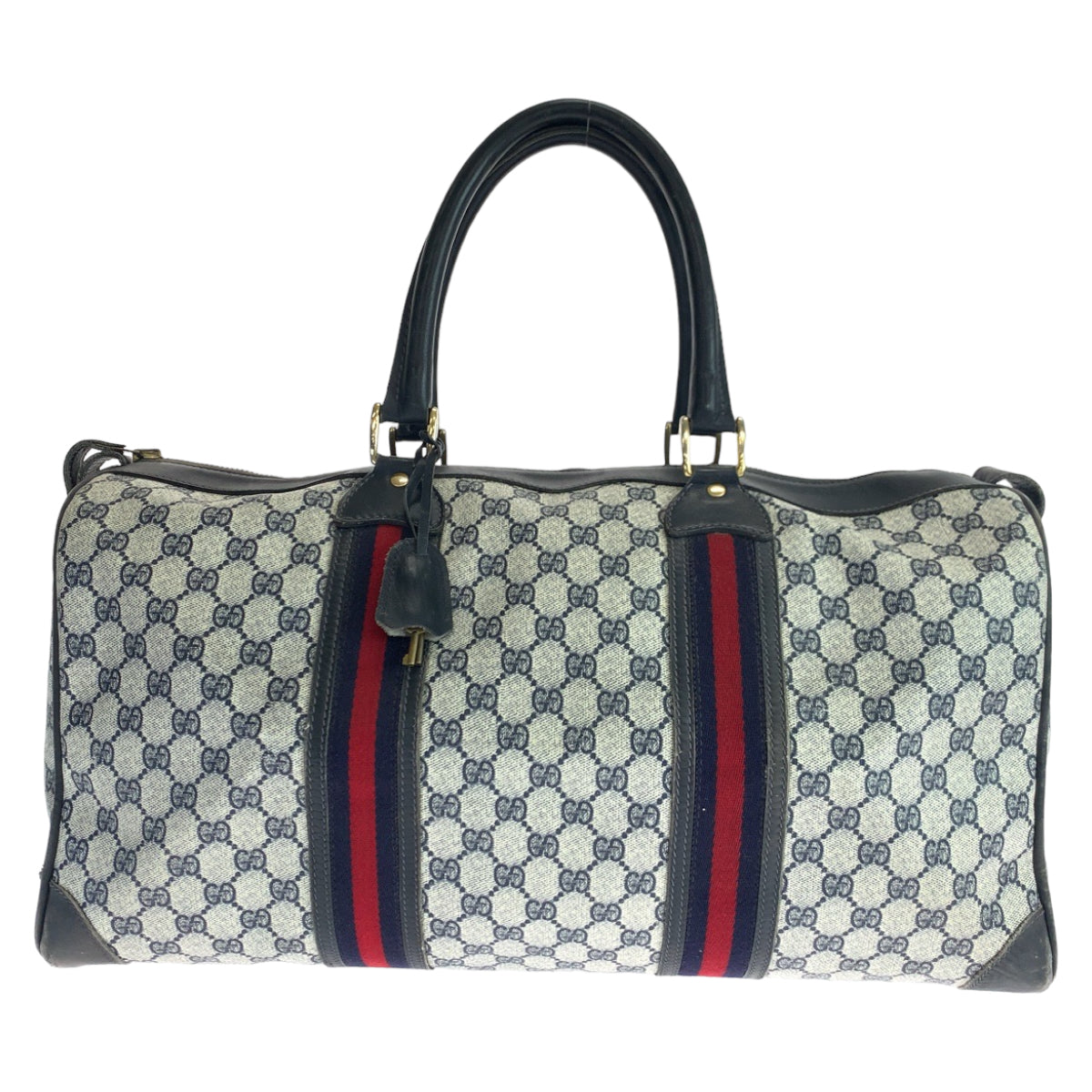 GUCCI グッチ ヴィンテージ オールドグッチ シェリーライン グレー ネイビー 紺 ゴールド金具 GGスプリームキャンバス ボストンバッグ 旅行バッグ  レディース