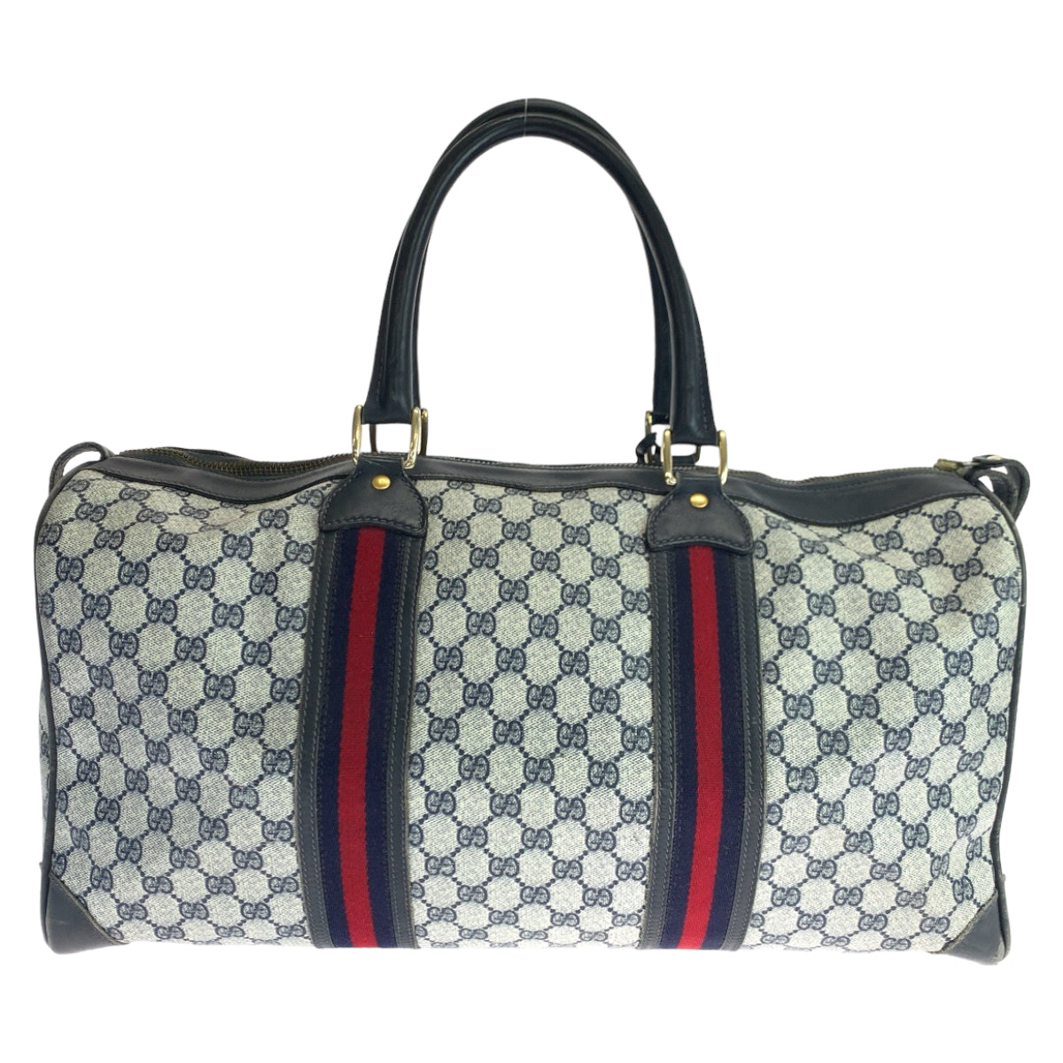 GUCCI グッチ ヴィンテージ オールドグッチ シェリーライン グレー ネイビー 紺 ゴールド金具 GGスプリームキャンバス ボストンバッグ 旅行バッグ  レディース
