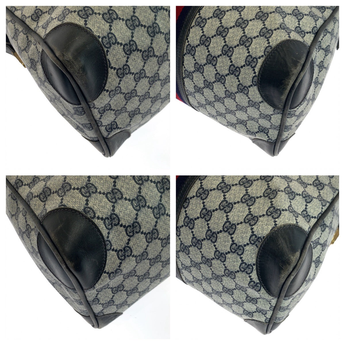GUCCI グッチ ヴィンテージ オールドグッチ シェリーライン グレー ネイビー 紺 ゴールド金具 GGスプリームキャンバス ボストンバッグ 旅行バッグ  レディース